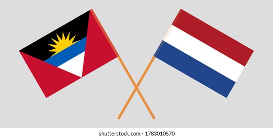 Crossed flags of Antigua and Barbuda and the Netherlands