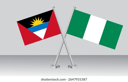 Crossed flags of Antigua and Barbuda and Nigeria. Official colors. Correct proportion. Banner design