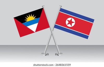 Crossed flags of Antigua and Barbuda and North Korea. Official colors. Correct proportion. Banner design