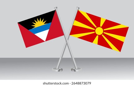 Crossed flags of Antigua and Barbuda and North Macedonia. Official colors. Correct proportion. Banner design