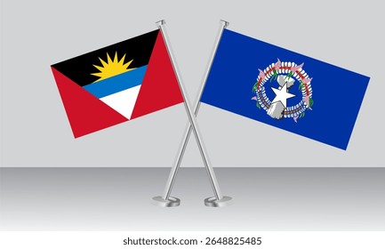 Crossed flags of Antigua and Barbuda and Northern Mariana Islands. Official colors. Correct proportion. Banner design