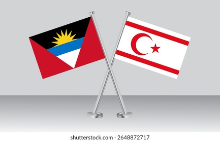 Bandeiras cruzadas de Antígua e Barbuda e do Norte de Chipre. Cores oficiais. Proporção correta. Design de banner