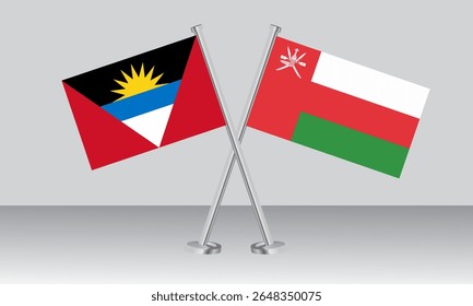 Crossed flags of Antigua and Barbuda and Oman. Official colors. Correct proportion. Banner design