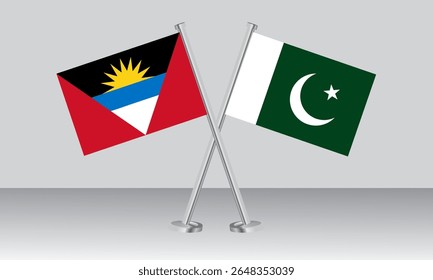 Crossed flags of Antigua and Barbuda and Pakistan. Official colors. Correct proportion. Banner design