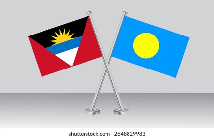 Bandeiras cruzadas de Antígua e Barbuda e Palau. Cores oficiais. Proporção correta. Design de banner