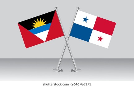 Bandeiras cruzadas de Antígua e Barbuda e Panamá. Cores oficiais. Proporção correta. Design de banner