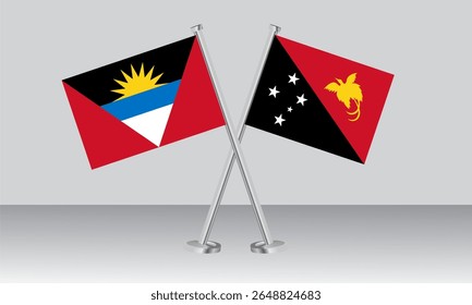 Crossed flags of Antigua and Barbuda and Papua New Guinea. Official colors. Correct proportion. Banner design
