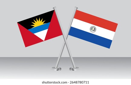 Bandeiras cruzadas de Antígua e Barbuda e do Paraguai. Cores oficiais. Proporção correta. Design de banner