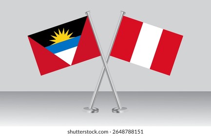 Crossed flags of Antigua and Barbuda and Peru. Official colors. Correct proportion. Banner design