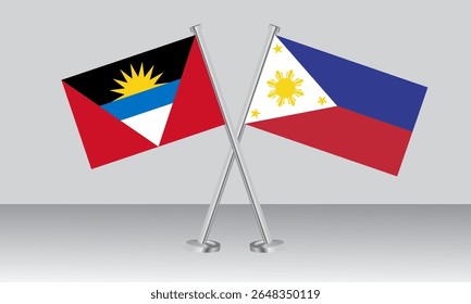 Crossed flags of Antigua and Barbuda and Philippines. Official colors. Correct proportion. Banner design