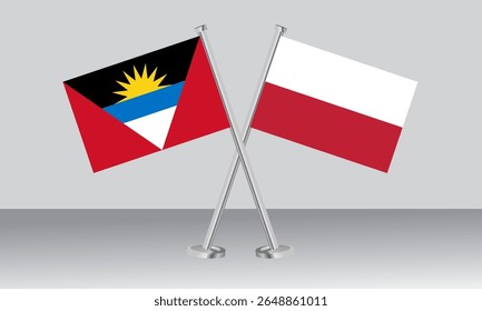 Crossed flags of Antigua and Barbuda and Poland. Official colors. Correct proportion. Banner design