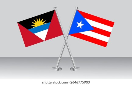 Crossed flags of Antigua and Barbuda and Puerto Rico. Official colors. Correct proportion. Banner design