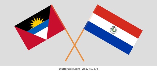 Crossed flags of Antigua and Barbuda and Republic of Paraguay. Official colors. Correct proportion. Vector illustration.
