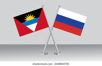 Crossed flags of Antigua and Barbuda and Russia. Official colors. Correct proportion. Banner design