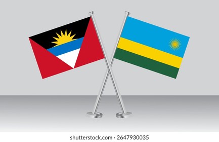Bandeiras cruzadas de Antígua e Barbuda e Ruanda. Cores oficiais. Proporção correta. Design de banner