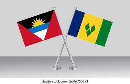 Crossed flags of Antigua and Barbuda and Saint Vincent and the Grenadines. Official colors. Correct proportion. Banner design