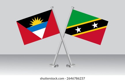 Crossed flags of Antigua and Barbuda and Saint Kitts and Nevis. Official colors. Correct proportion. Banner design