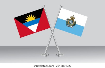 Crossed flags of Antigua and Barbuda and San Marino. Official colors. Correct proportion. Banner design