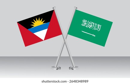 Crossed flags of Antigua and Barbuda and Saudi Arabia. Official colors. Correct proportion. Banner design