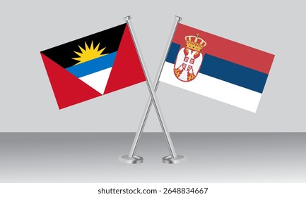 Bandeiras cruzadas de Antígua e Barbuda e Sérvia. Cores oficiais. Proporção correta. Design de banner