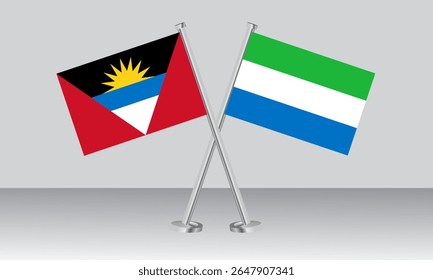 Crossed flags of Antigua and Barbuda and Sierra Leone. Official colors. Correct proportion. Banner design
