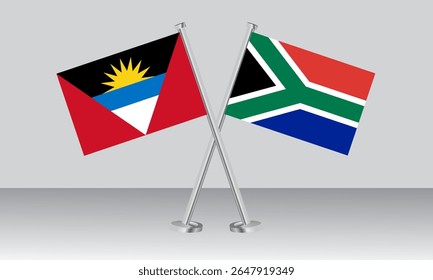 Crossed flags of Antigua and Barbuda and South Africa. Official colors. Correct proportion. Banner design