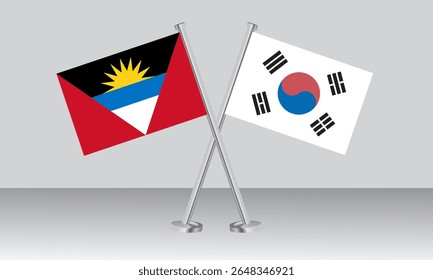 Crossed flags of Antigua and Barbuda and South Korea. Official colors. Correct proportion. Banner design