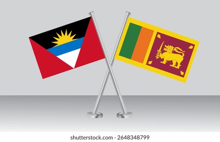 Crossed flags of Antigua and Barbuda and Sri Lanka. Official colors. Correct proportion. Banner design