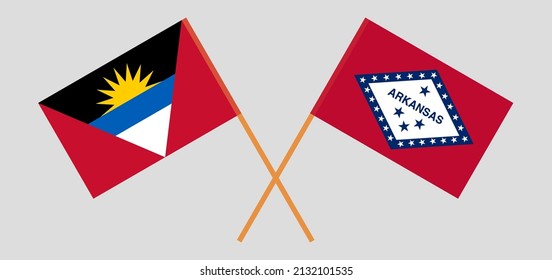Crossed flags of Antigua and Barbuda and The State of Arkansas. Official colors. Correct proportion. Vector illustration
