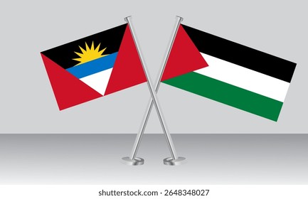 Crossed flags of Antigua and Barbuda and State of Palestine. Official colors. Correct proportion. Banner design