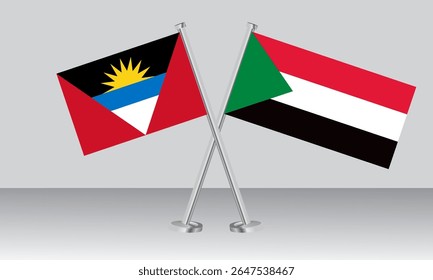 Crossed flags of Antigua and Barbuda and Sudan. Official colors. Correct proportion. Banner design