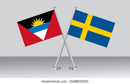 Crossed flags of Antigua and Barbuda and Sweden. Official colors. Correct proportion. Banner design