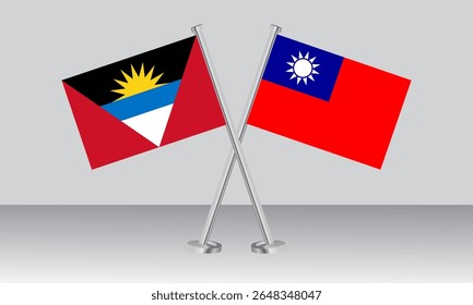 Crossed flags of Antigua and Barbuda and Taiwan. Official colors. Correct proportion. Banner design