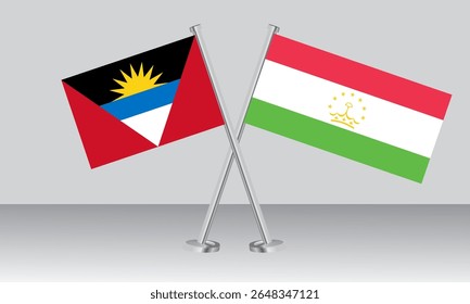 Crossed flags of Antigua and Barbuda and Tajikistan. Official colors. Correct proportion. Banner design