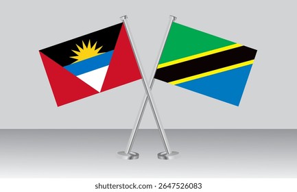 Bandeiras cruzadas de Antígua e Barbuda e Tanzânia. Cores oficiais. Proporção correta. Design de banner