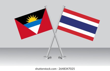 Bandeiras cruzadas de Antígua e Barbuda e Tailândia. Cores oficiais. Proporção correta. Design de banner