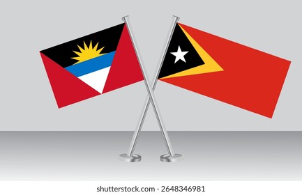Crossed flags of Antigua and Barbuda and Timor Leste. Official colors. Correct proportion. Banner design