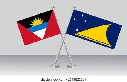 Crossed flags of Antigua and Barbuda and Tokelau. Official colors. Correct proportion. Banner design