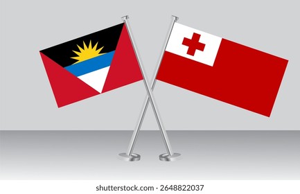 Crossed flags of Antigua and Barbuda and Tonga. Official colors. Correct proportion. Banner design