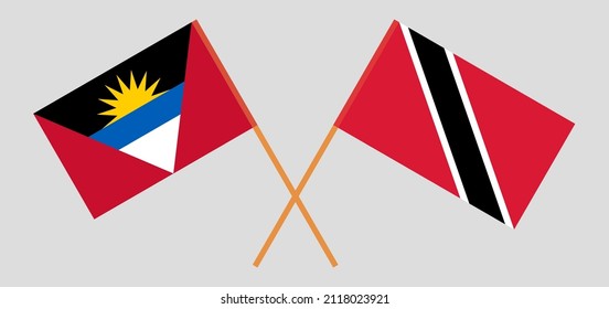 Crossed flags of Antigua and Barbuda and Trinidad and Tobago. Official colors. Correct proportion. Vector illustration
