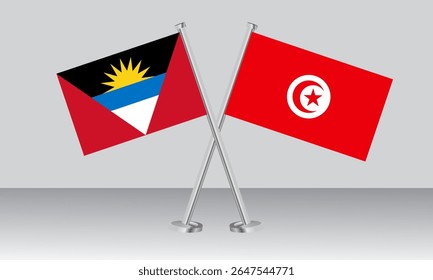 Crossed flags of Antigua and Barbuda and Tunisia. Official colors. Correct proportion. Banner design