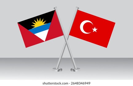 Crossed flags of Antigua and Barbuda and Turkey. Official colors. Correct proportion. Banner design