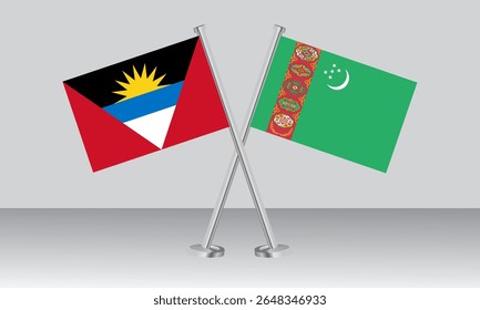 Crossed flags of Antigua and Barbuda and Turkmenistan. Official colors. Correct proportion. Banner design