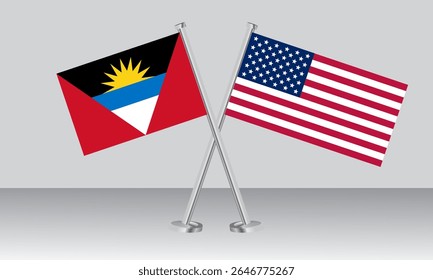 Crossed flags of Antigua and Barbuda and United State of America (USA). Official colors. Correct proportion. Banner design