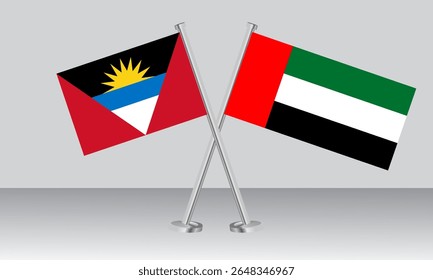 Crossed flags of Antigua and Barbuda and United Arab Emirates (UAE). Official colors. Correct proportion. Banner design