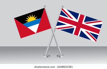 Crossed flags of Antigua and Barbuda and United Kingdom (UK). Official colors. Correct proportion. Banner design