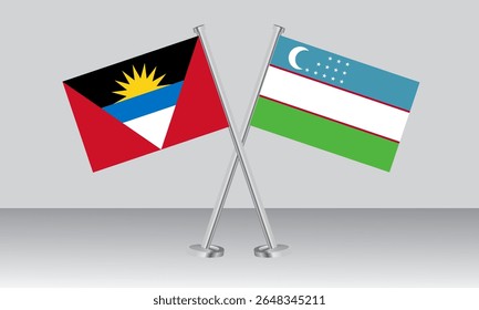Crossed flags of Antigua and Barbuda and Uzbekistan. Official colors. Correct proportion. Banner design