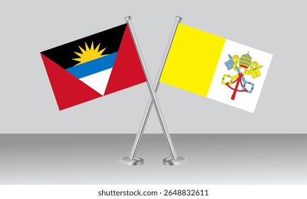 Bandeiras cruzadas de Antígua e Barbuda e Cidade do Vaticano. Cores oficiais. Proporção correta. Design de banner