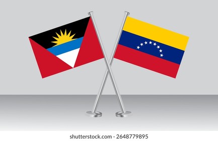 Crossed flags of Antigua and Barbuda and Venezuela. Official colors. Correct proportion. Banner design