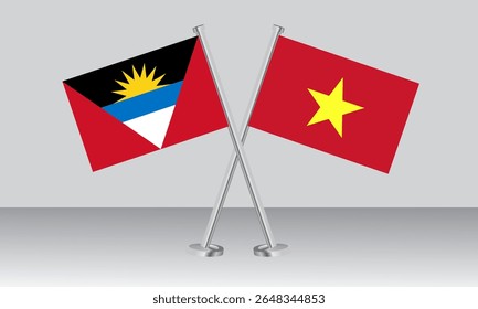 Crossed flags of Antigua and Barbuda and Vietnam. Official colors. Correct proportion. Banner design